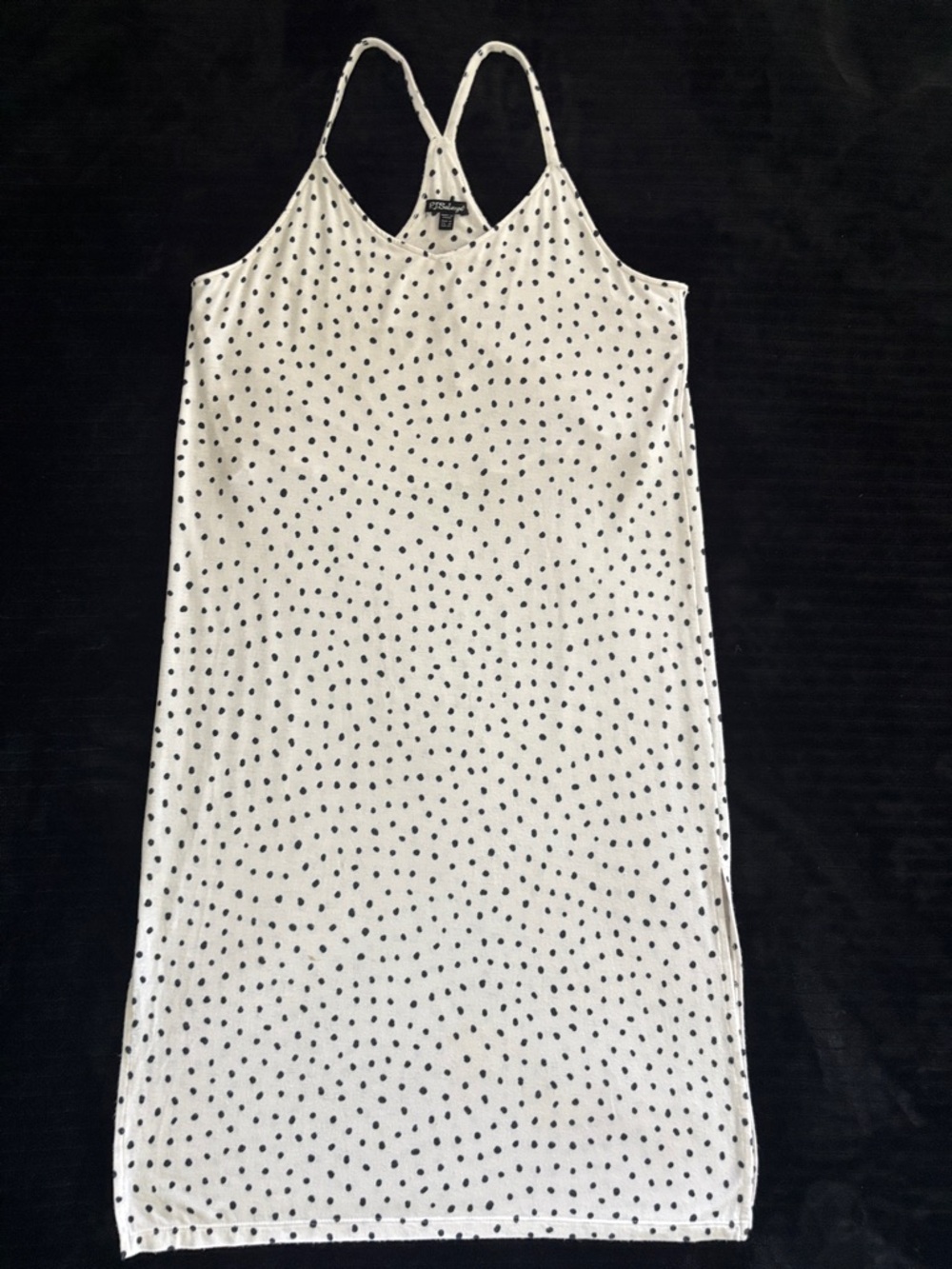 Women’s Sz M White w Blk Polka Dot racer back Tank Midi Dress